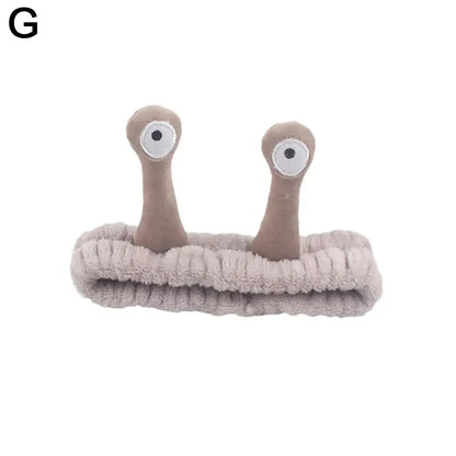 sengpan Cartoon Big Eye Snail Headband For Washing Face Cute Elastic Snail Makeup Hair Band Soft Coral Fleece Hairbands For Women Girls