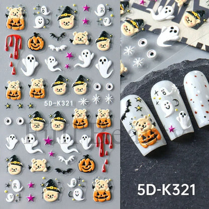 sengpan 5D Halloween Blood Eye Bones Nail Art Horror Eyeball kull Relief Three-Dimensional Nail Stickers for Women&Girl Nail stickers