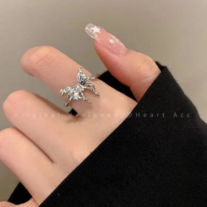 Lianfudai Crystal Rings Kpop Heart Adjustable Ring Irregular Geometry Punk Vintage Rings for Women Girls New Fashion Jewelry