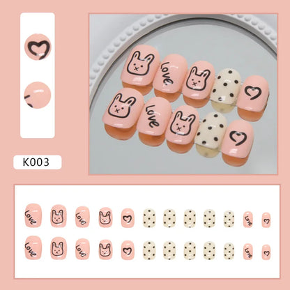 sengpan Cartoon Nails Set Press on Pink Rabbit False Nails for Children Puppy Acrylic Cute Anime Nails Short Stick-on Nail Tips