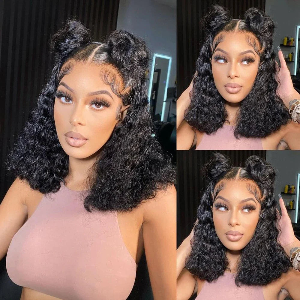 sengpan BOB Lace Front Wig Human Hair Pre Plucked 13x4 HD Transparent Curly Lace Front Wig Glueless Deep Wave Hair Wigs with Baby Hair