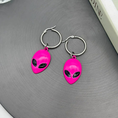 sengpan  -  4 Colors Funny UFO Alien Face Dangle Earrings for Women Y2K Fashion Cute ET Halloween Party Jewelry Earrings