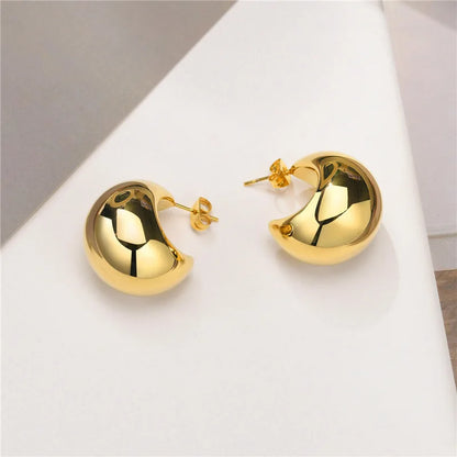 sengpan New Metal Smooth Big Oval Stud Earrings for Women Trendy Exaggerated Hollow Ball Geometric Ear Buckle Earring Jewelry Gift