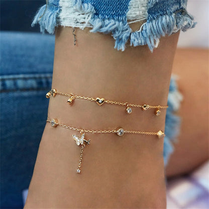 sengpan Simple Heart Boho Anklet Bracelets For Women Summer Holiday Beach Chain Bead Ankle Bracelet On Leg Foot Wedding Party Jewelry