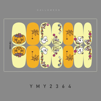 sengpan Baking Free Halloween Nail Stickers Full Sticker Fashion Nail Art Jewelry  Pumpkin Ghost Wholesale Applique Nail Sticker