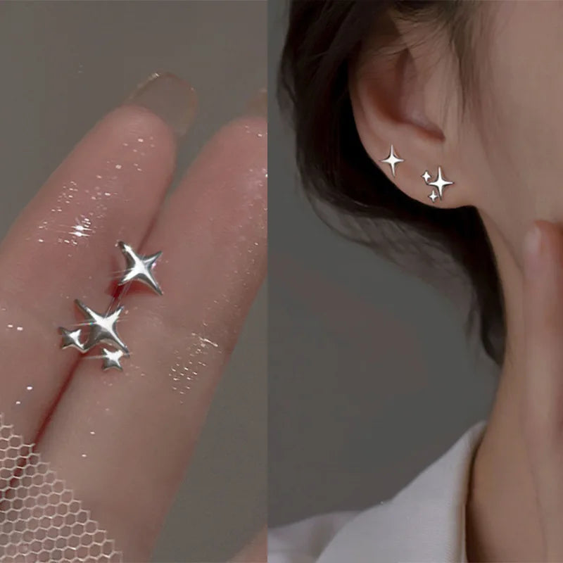 sengpan Shiny Zircon Star Tassel Earrings Women Korean Cute Elegant Pentagram Drop Earring Y2K Jewelry Wedding