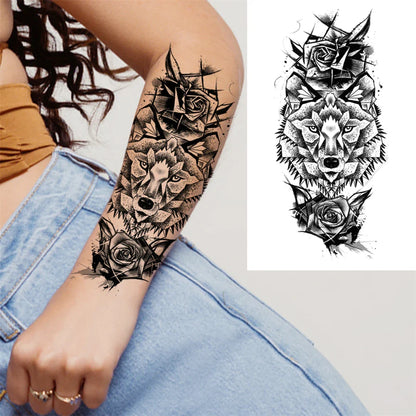 sengpan Death Skull Flower Temporary Tattoo For Women Girls Snake Bird Peony Tattoo Sticker Black Fake Blossom Sexy Tatoo Transfer Adult