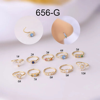 sengpan 1PC 0.8x8mm Hoop Nose Rings for Women Fashion Colorfull Zircon Heart Flower Nostril Nose Septum Ring Cartilage Piercing Jewelry