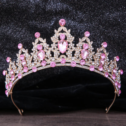 Lianfudai Luxury Elegant AB Crystal Crown Hair Accessories Tiara For Women Party Red Purple Rhinestone Bridal Crown New Hair Jewelry