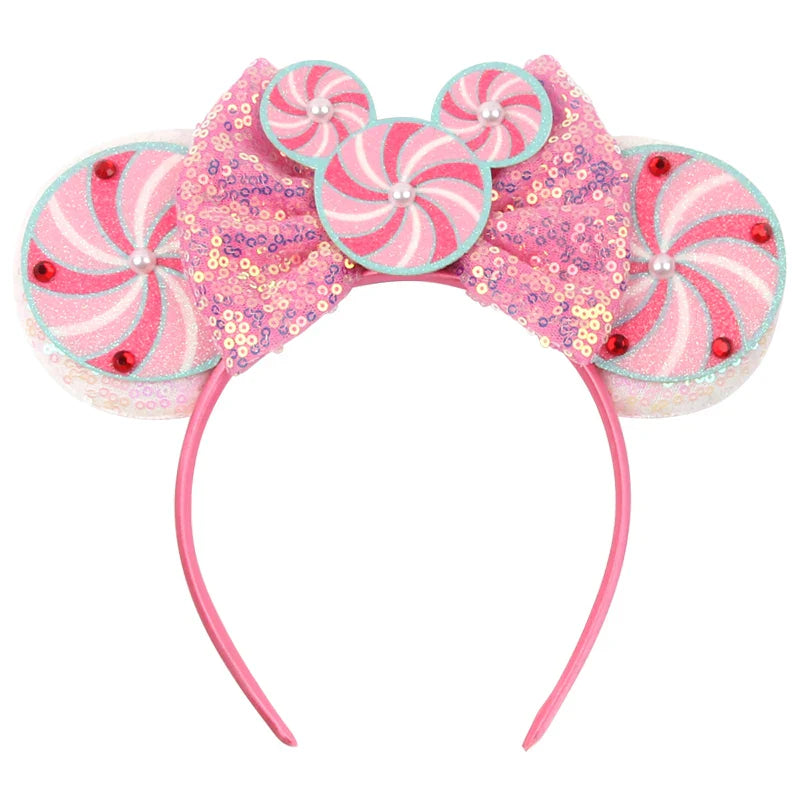 sengpan New Disney Christmas Mouse Ears Headband Santa Antler Sequins Bow Hairband For Women Featival Party DIY Hair Accessories Gift