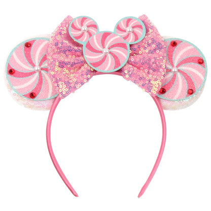 sengpan New Disney Christmas Mouse Ears Headband Santa Antler Sequins Bow Hairband For Women Featival Party DIY Hair Accessories Gift