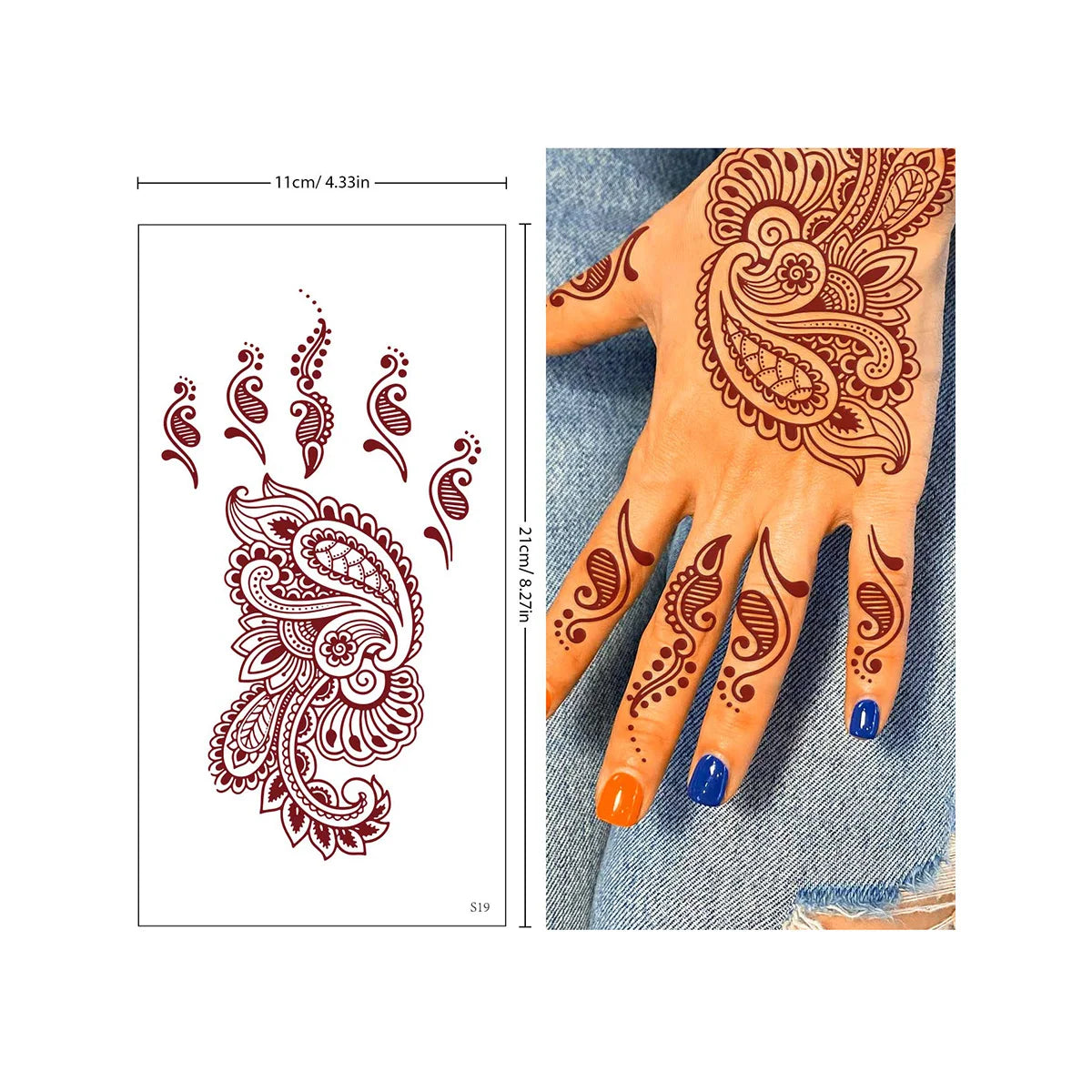 sengpan Red Lace Henna Tattoo Sexy Maroon Tattoo Stickers Waterproof India Mehndi Design Temporary Tattoos Finger Hand Tattoo For Women