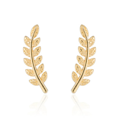 sengpan Trendy CZ Crystal Leaf Feather Earrings Ear Climber Stud Earrings For Women Everyday Jewelry Jacket Ear Cuff Piercing Bronics