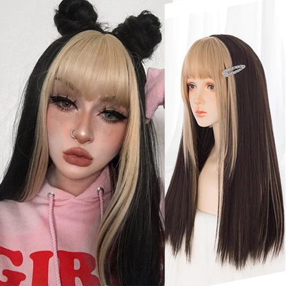 sengpan synthetic long straight hair women's wig silver gradient gray wig cosplay lolita bangs wig party wig