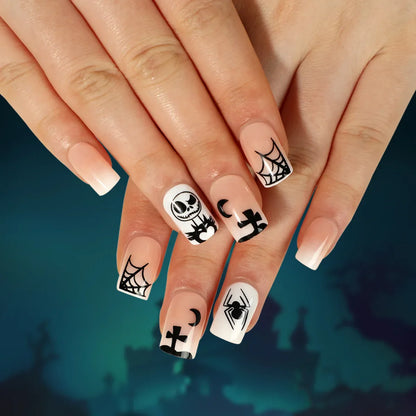 sengpan 24P/Set Halloween Fake Nails Art Ghost Face Pumpkin Spooky Designer Girls Party Press on Nail Tips Wearable Stick on Nails False