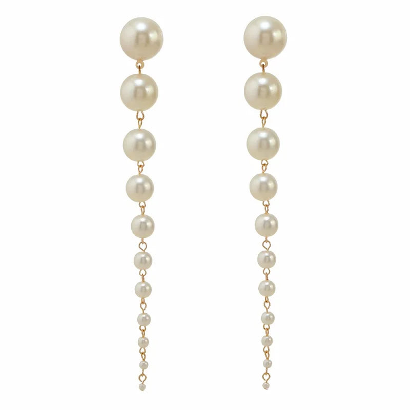 sengpan Elegant Gradient Handmade Simulated Pearl Tassel Long Dangle Earrings For Women Party Jewelry Accessories