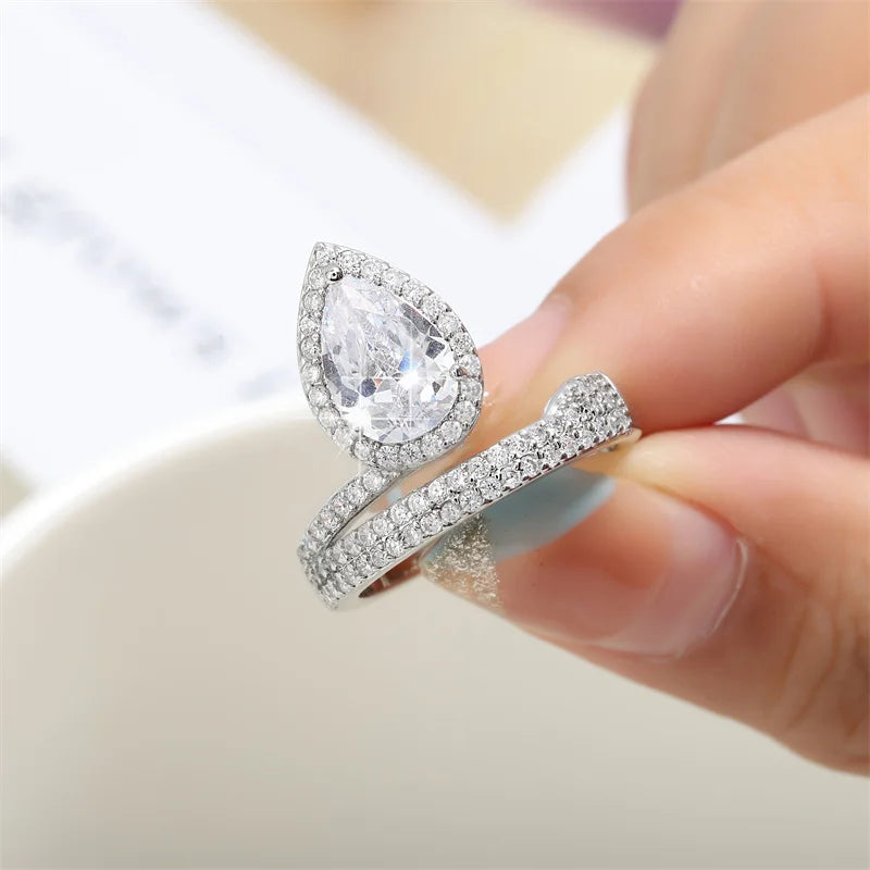 sengpan Fashion Geometric Cubic Zirconia Open Rings for Women Fashion Square Adjustable Ring Anniversary Party Jewelry Gift