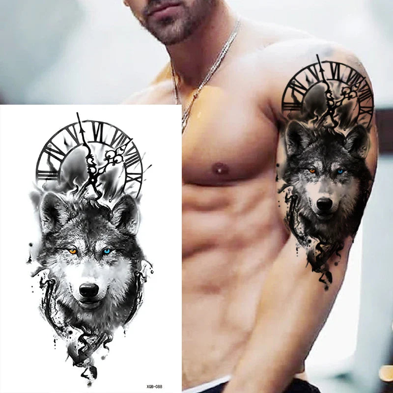 sengpan Black Forest Animal Temporary Tattoos for Men Wolf Tattoo Stickers Tiger Skull Skeleton Fake Tattoo for Women Arm Sleave