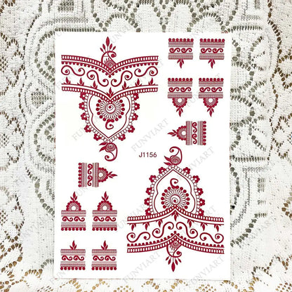 sengpan Red-brown Henna Tattoo Stickers Temporary Tattoos for Women Mandala Mehndi Stickers for Hand Women's Body Protection Fake Tattoo