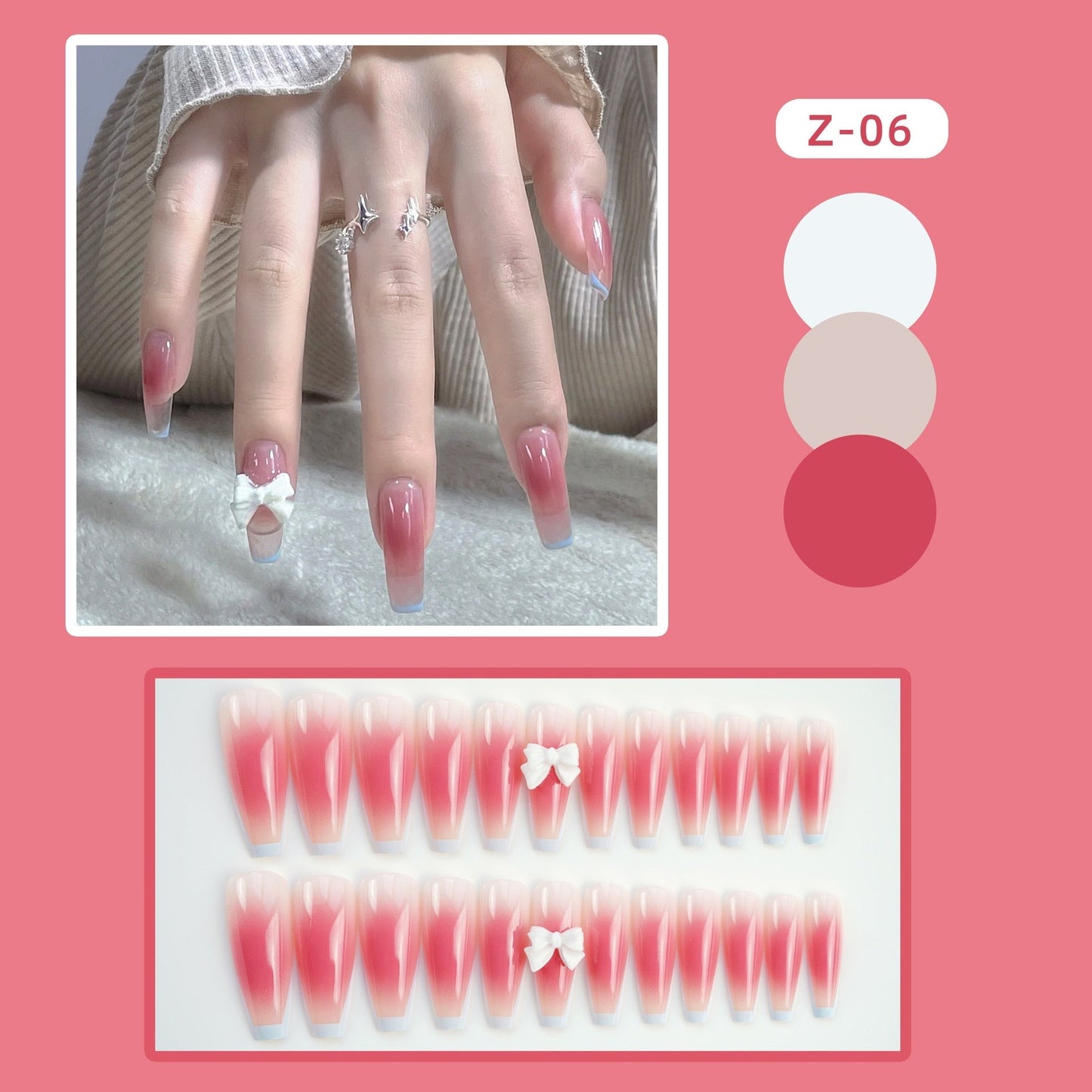 sengpan 24P Nail Art Fake Nails Japanese Ballerina Press on Nails Set Diamond Streamer Flash Fly Butterfly Seamless Removable False Nail