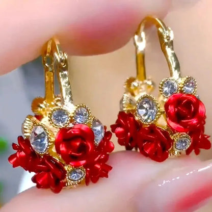 sengpan Fashion Trend Unique Design Elegant Delicate Zircon Rose Flower Circle Earrings For Women Jewelry Wedding Party Premium Gifts