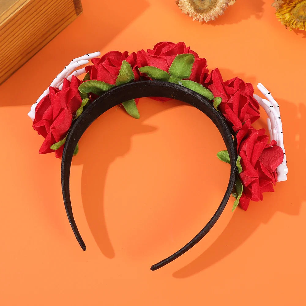 Lianfudai Halloween Skeleton hand Simulated Flowers Headbands New Hairbands for Women Headbands Hair Accessories