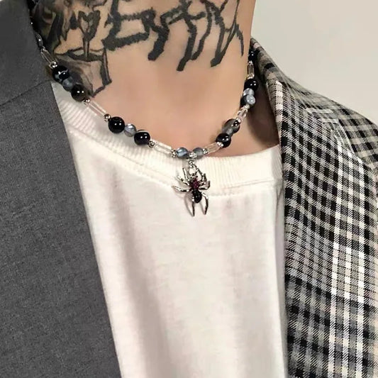 sengpan Punk Spider Pendant Necklaces Halloween Jewelry Women Men Cool Hip-hop Splice String Beaded Clavicle Chain Choker Necklace