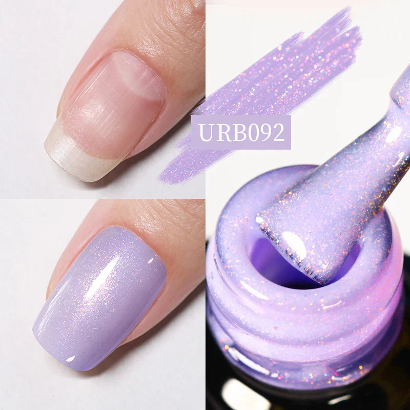 sengpan SUGAR Aurora Rubber Gel Nail Iridescent Pearl Effect Metallic Mirror Nails Manicure Soak Off UV LED No Wipe Top Coat Base Gel