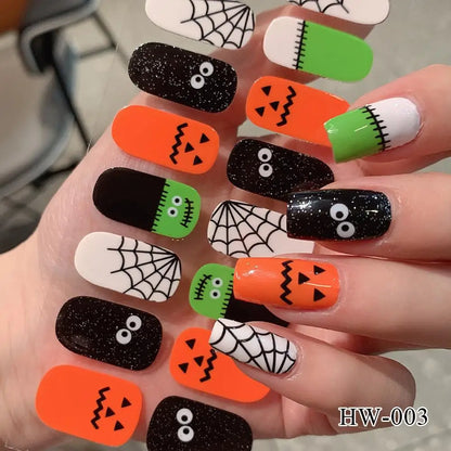 Lianfudai New Halloween Nail Sticker Self-adhesive Lacquer Strips On Nails Full Cover Skull Pumpkin Manicure Film Easter Nail Stickers