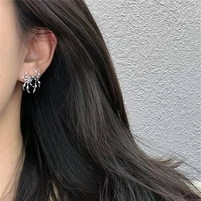 sengpan  Dark Black Retro Spider Earrings for Women's Fashion High-End and Personalized Insets Trendy and Cool Jewelry Accessories