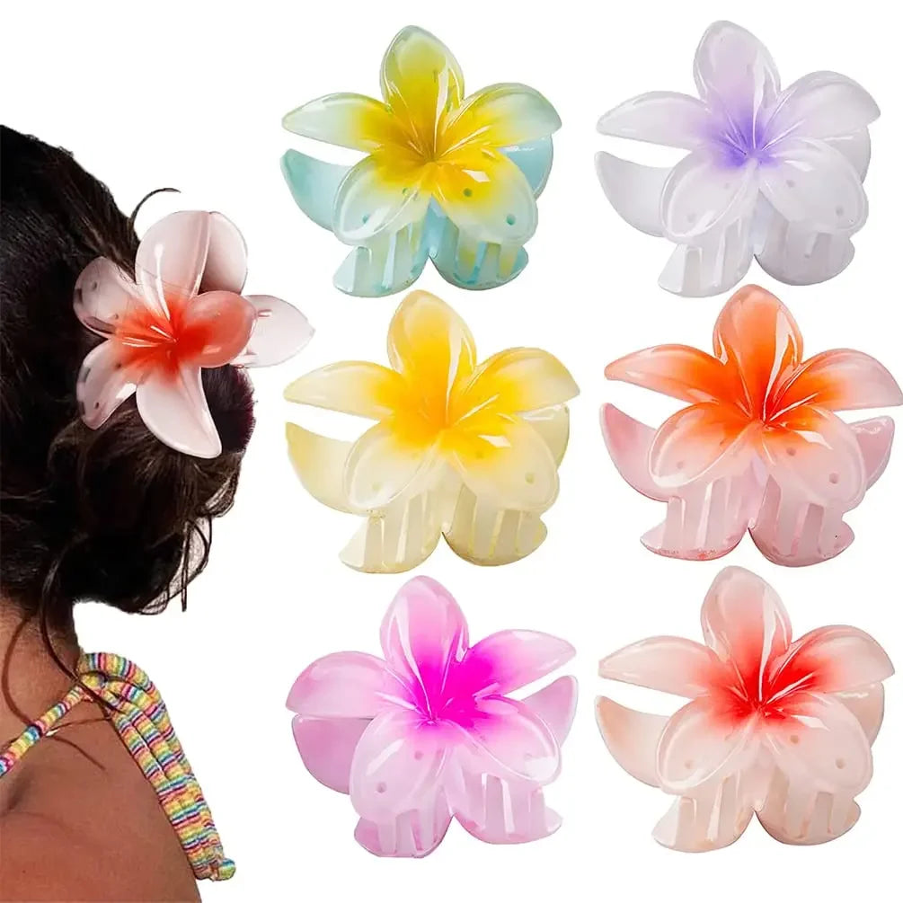 Lianfudai New Gradient Large Flower Acrylic Hair Clip for Women Sweet Hairpins Hair Claws Crab Clamp Barrettes Hawaiian Hair Accessories