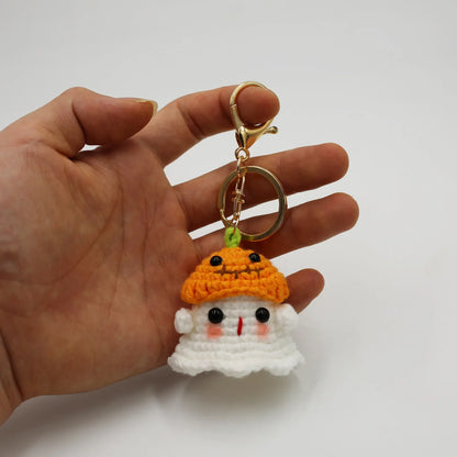 sengpan Creative Knitting Ghost Keychain Pendant Halloween Home Decoration Funny Handmade Crochet Ghost Doll Ornament Christmas Gifts