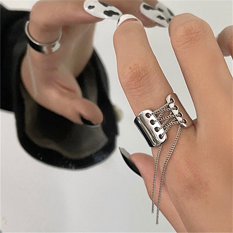 sengpan Modern Jewelry Geometric Personality Chain Tassel Metal Rings For Women Female  New Trend  Party  Gifts