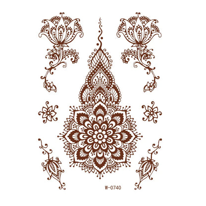 sengpan Brown Henna Lace Temporary Tattoo Sticker Butterfly Mehndi Flower Fake Tattoo for Women Feather Flora Sexy Henna Design Stickers