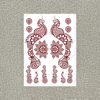 sengpan Maroon Henna Tattoo Stickers for Women Waterproof Temporary Tattoos  for Hand Flower Fake Tattoo for Wedding Festival Body Art