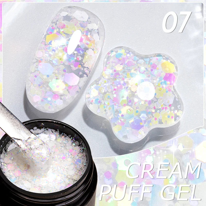 sengpan Sparkling Summer Glitter Sequins Gel Nail Polish 5ML Cream Puff Gel Soak Off UV Nail Gel Semi-permanent Varnish For Manicure