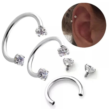 sengpan Stainless Steel Fashion Crystal CZ Hoop Earring Women Tragus Cartilage Helix Studs Earrings Nose Rook Daith Piercing Jewelry