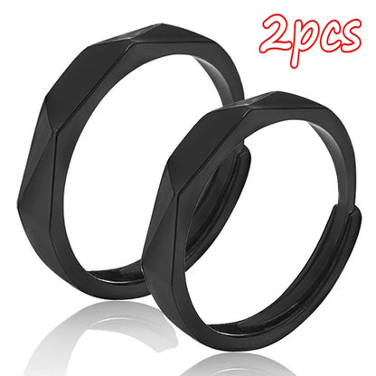 sengpan 2PCS Black White Lozenge Couple Rings Set Open Adjustable Ring Eachother Lovers Minimalist Ring Gift Wedding Rings Bride Jewlery