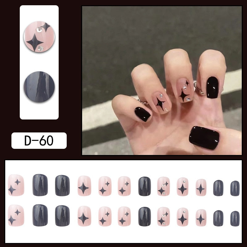 sengpan 24pcs French Point Diamond Fake Nails Wearing Artificial Square Head Press On Acrylic Nail Art Pearl Patch Almond False Nails