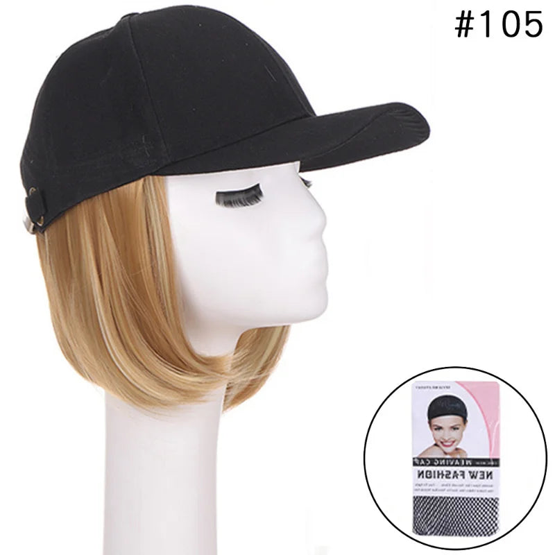 sengpan Wig Hat Women's Short Hair One Piece Cap Summer Fashion Wig Hats Casual Wig Baseball Caps Cotton Kpop Solid Visors Outdoor Cap