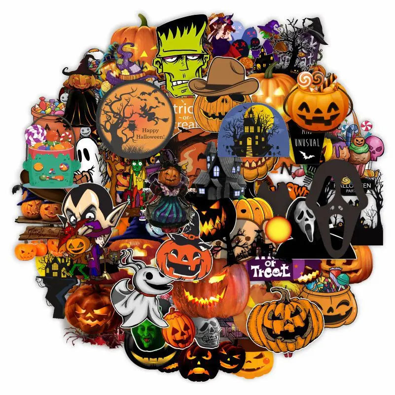 sengpan 10/30/50/100pcs Halloween Pumpkin Stickers Laptop Bicycle Guitar Skateboard Sticker Kid DIY Graffiti Waterproof stickers