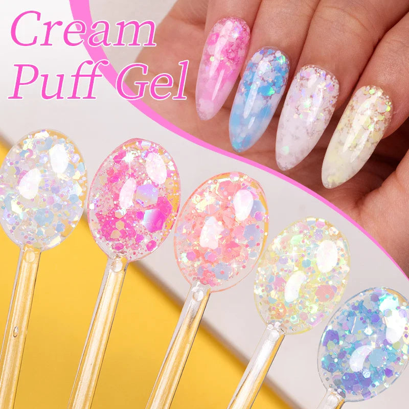 sengpan Sparkling Summer Glitter Sequins Gel Nail Polish 5ML Cream Puff Gel Soak Off UV Nail Gel Semi-permanent Varnish For Manicure