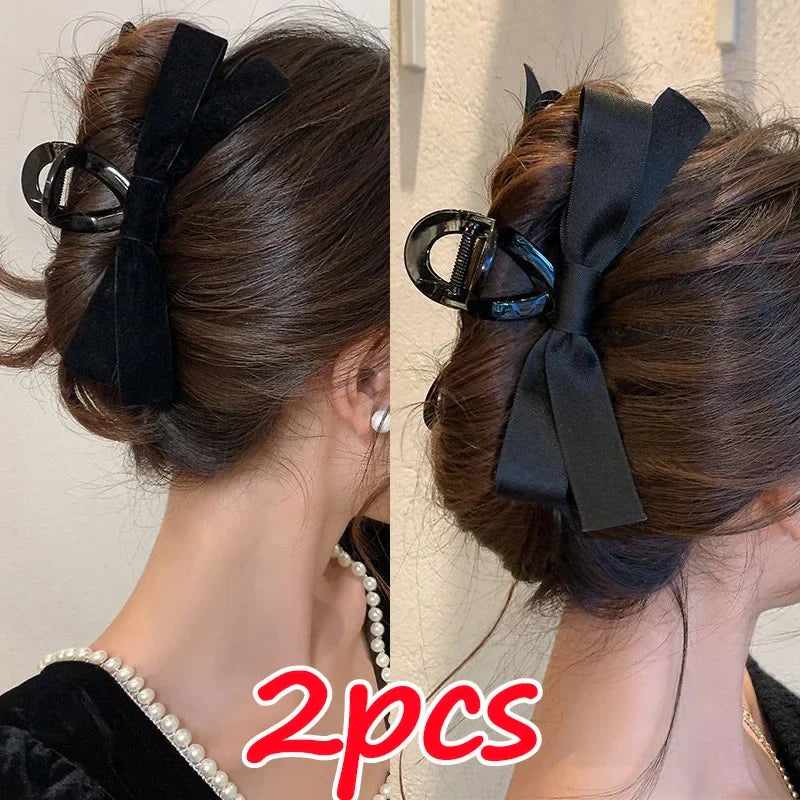 sengpan Black Silk Velvet Butterfly Knot Hair Grab Clips Retro Fashion Women Bowknot Bang Clip Disc Headdress Fixer Headwear Accessories