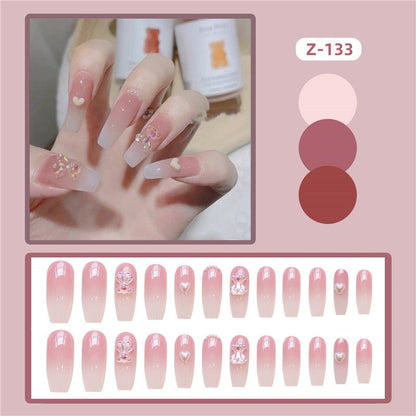 sengpan 24P Nail Art Fake Nails Japanese Ballerina Press on Nails Set Diamond Streamer Flash Fly Butterfly Seamless Removable False Nail