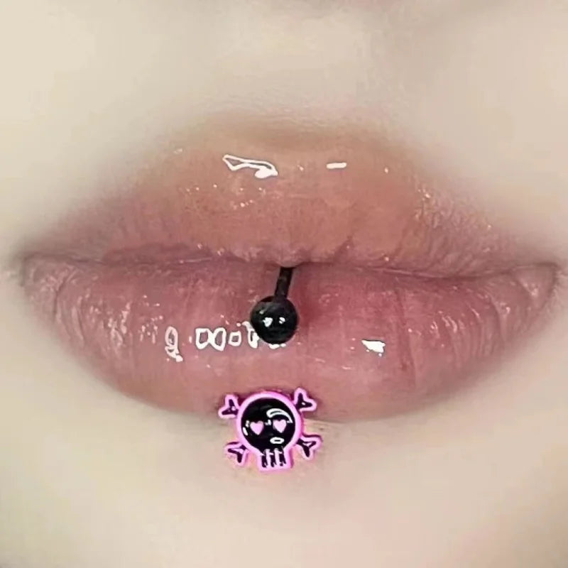 sengpan Lip Piercing Skull Lip Ring Labret Piercing Pink Skeleton Head Helix Piercing Earring Jewelry Body Accessories for Women