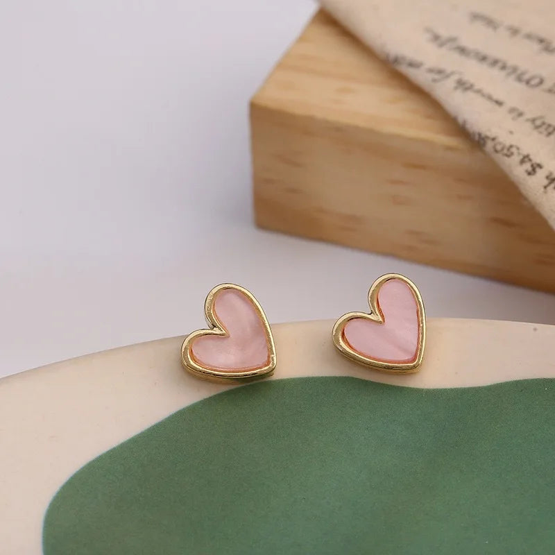 Lianfudai Cute Korean Earrings Heart Bling Zircon Stone Rose Gold Color Stud Earring for Women Fashion Jewelry 2024 New Gift