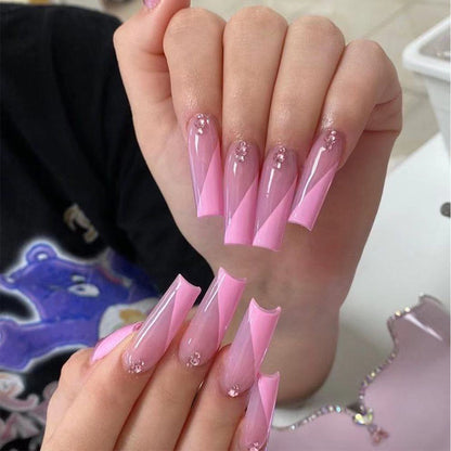 sengpan 24Pcs Long Ballet French Girls Nail Art White Fake Nails Manicure Press On Nails False With Designs Artificial Wearing Reusable