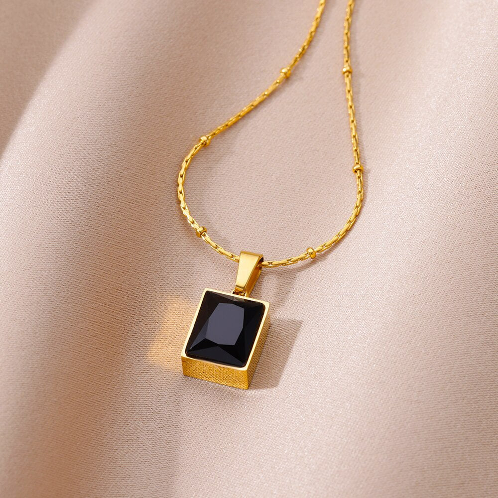 sengpan Square Zircon Necklace for Women Stainless Steel Gold Plated Necklaces New In Trend Crystal Wedding Jewelry Free Shipping