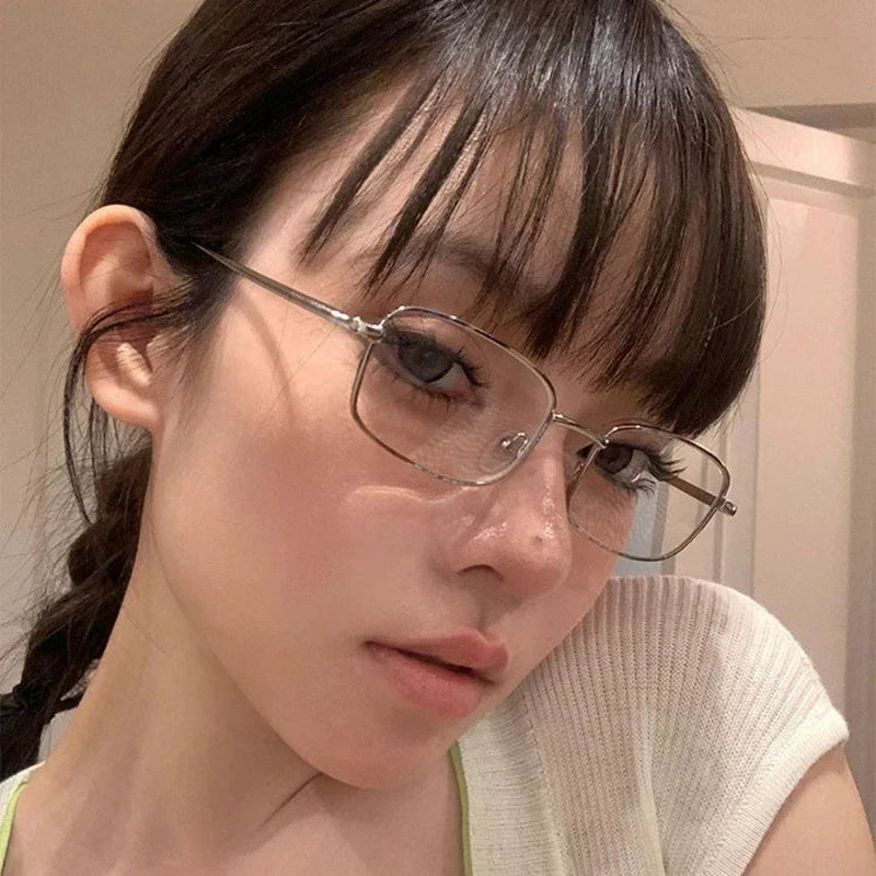 sengpan Japanese Style Harajuku Square Glasses Frame for Women No Makeup Fashion  Y2K Metal Anti-blue Glasses Men Retro Reading Glasses