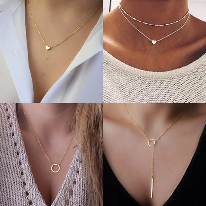 sengpan New Golden Silver Color Small Heart Necklaces Bijoux For Women Collars Fashion Jewelry Collarbone Pendant Necklace NA219